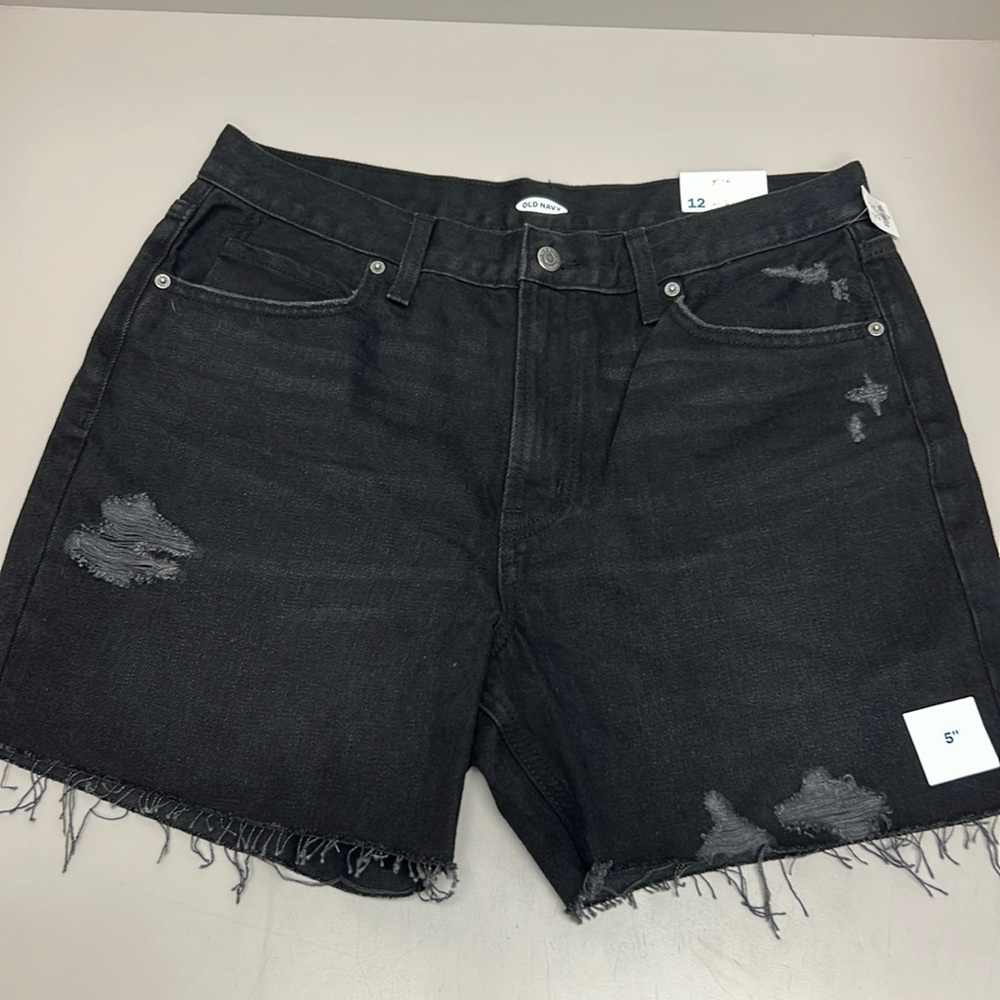 Old Navy black denim cut off shorts WOMENS size 12 NWT